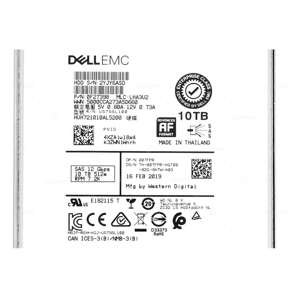 07FPR G14  DELL HDD 10TB 7.2K SAS 12G 3.5" LFF FOR DELL POWEREDGE G14 G15